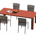 Red Rectangular Dining Table with Four Gray Chairs and Fruit Bowl Magazine on Top 3d model