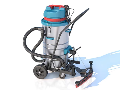 Large Industrial Vacuum Cleaner With Metal Tank Hose Wheels And Cleaning Head 3d model