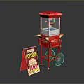 Red Popcorn Machine Cart With Wheels And Popcorn Signboard