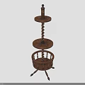 Wooden Tiered Storage Shelf with Spiral Column Carved Details and Lower Basket