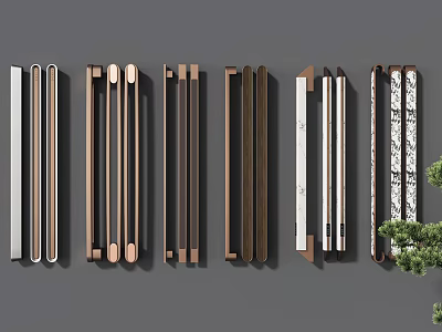 Various Modern Cabinet Handles In Different Materials And Colors On 3d model