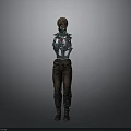 3D Sci Fi Character With Transparent Mechanical Torso Blue Glowing Interior Brown Pants And Boots