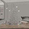 Christmas Art Installation With Decorative Pendant Lights Illuminated Tree Gift Boxes And Cozy Armchair