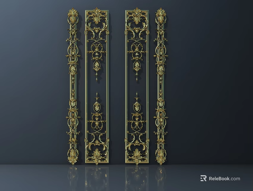 Ornate Golden Carved Decorative Panels With Intricate Floral Patterns For Interior Design 3d model 
