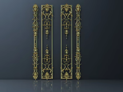 Ornate Golden Carved Decorative Panels With Intricate Floral Patterns For Interior Design 3d model