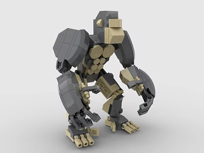 Building Blocks Gorilla Model Gray And Beige Detailed Muscular Assembled Figure 3d model