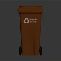 Orange Trash Bin With Lid Wheels And Recycling Logo For Waste Management