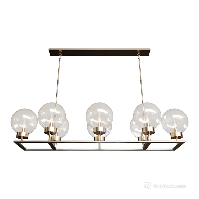 Modern Brass Frame Chandelier With Multiple Clear Glass Globes And Linear Design 3d model