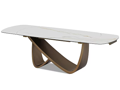 Modern Dining Table With White Marble Top And Crossed Curved Brown Legs 3d model