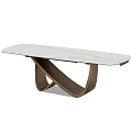 Modern Dining Table With White Marble Top And Crossed Curved Brown Legs