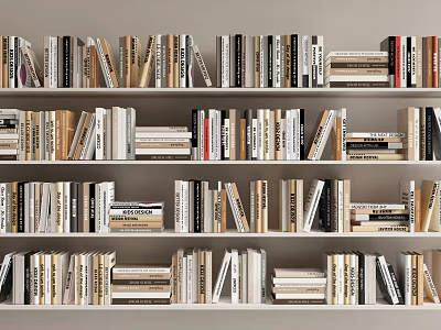 Well Arranged Books And Magazines On Light Bookshelf With Various Sizes And Thickness 3d model