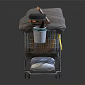 Shopping Cart Filled With Blanket Wooden Crate Bucket And Green Bottle