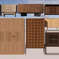 Various Modern Decorative Cabinets With Wooden Doors Drawers And Metal Frames
