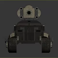 Military Armored Tank With Six Wheels Top Cannon And Sand Color Design