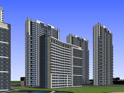 Modern High Rise Residential Buildings With Exterior Glass Design And Green Area 3d model
