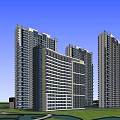 Modern High Rise Residential Buildings With Exterior Glass Design And Green Area