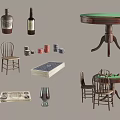 Classic Entertainment Table with Poker Cards Chips Chairs Wine Glasses and Wooden Design
