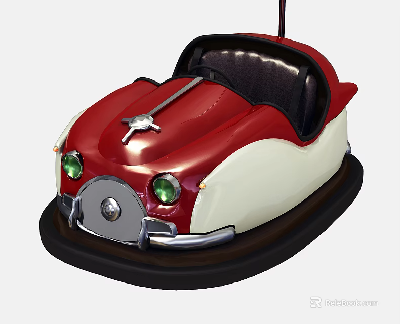 Vintage Style Red And White Bumper Car With Black Seat Green Headlights And Silver Accents 3d model 