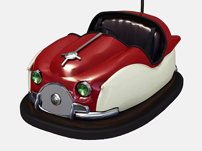 Vintage Style Red And White Bumper Car With Black Seat Green Headlights And Silver Accents 3d model