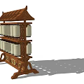 Traditional Chinese Roofed Lantern Stand With Multiple Cylindrical Lanterns And Decorative Base