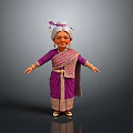 Elderly Woman in Purple Sari with Decorative Headpiece Smiling Arms Outstretched