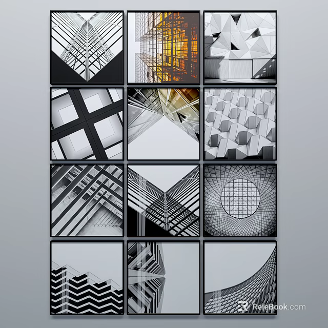 Abstract Geometric Art Compositions With Modern Grid Layout And Color Tones 3d model