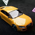 Orange Audi Sports Car Displayed With Neon Triangle Light In Background