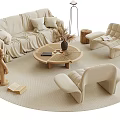 Beige Sofa Coffee Table Set With Wooden Accents Armchair And Floor Lamp On Rug