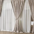 Elegant Beige Velvet Curtains With White Sheer Layered For Modern Room