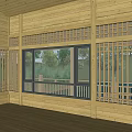 Wooden House on Water with Wooden Deck Railing and Dark Roof Design