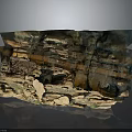 Layered Rocky Terrain Model with Colorful Stratified Textures and Eroded Surface Features