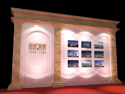 Elegant Background Wall With Marble Columns And Illuminated Cityscape 3d model
