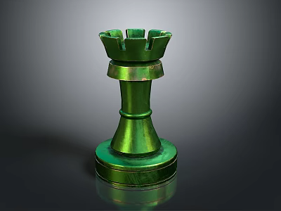 Green Chess Rook With Shiny Metallic Finish And Decorative Base Design 3d model