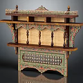 Traditional Wooden Decorative Shelf Featuring Intricate Carved Patterns Colorful Geometric Designs And Multi Layer Structure