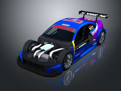 Blue Racing Car With Red Bull Livery Rear Wing And Aerodynamic Design 3d model