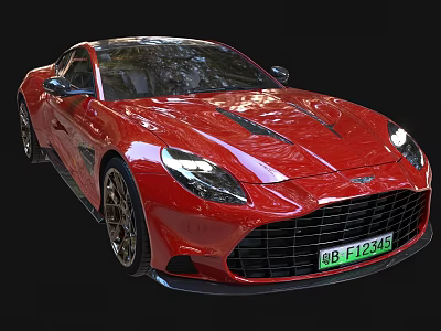 Red Aston Martin Sports Car With Sleek Design Black Stripes And Shiny Headlights 3d model