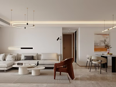 Modern Living Dining Room Interior Design With Sofa Coffee Tables And Dining Chairs 3d model
