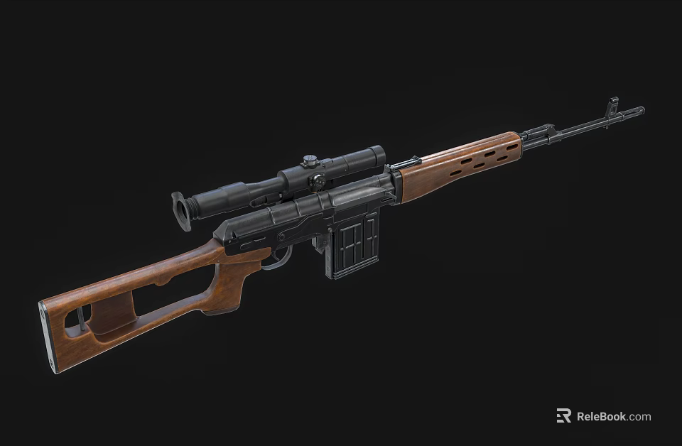 Classic Bolt Action Rifle With Wooden Stock Black Barrel And Scope 3d model 