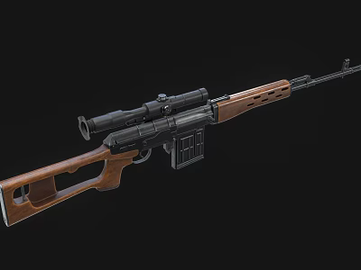 Classic Bolt Action Rifle With Wooden Stock Black Barrel And Scope 3d model
