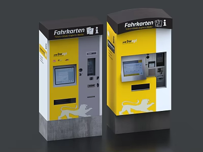 Yellow and White Self Service Transport Ticket Vending Machines With Lion Logo 3d model