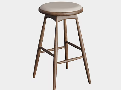 Minimalist Modern Bar Stool Design With Wooden Legs And Light Upholstered Seat 3d model