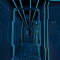 Modern Futuristic Elevator Hallway With Blue Neon Lights And Glowing Tech Lines 3d model