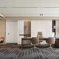 Modern Office Interior Design With Wooden Desk Ergonomic Chairs Cabinets And Green Plants