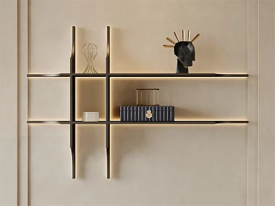 Modern Wall Mounted Shelving Unit With Decorative Sculptures Books And Ornaments 3d model