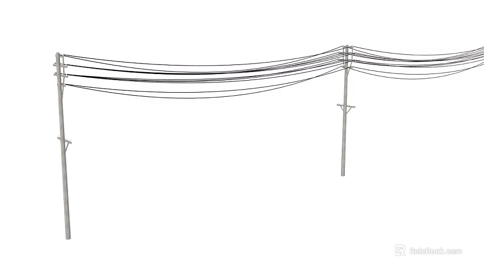 Roadside Utility Poles With Multiple Overhead Power Lines Infrastructure 3d model 