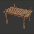 Rustic Wooden Table With Plank Top And Rope Wrapped Corner Joints 3d model