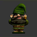Cute Green Gnome Figure With Beard Pipe Green Hat And Base
