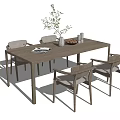 Modern Light Wood Dining Table Set With Upholstered Chairs And Tabletop Decor 3d model