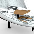 Sleek White Sailboat Featuring Open Deck Brown Canopy And Wooden Seats