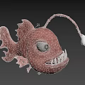 Pink Anglerfish With Large Eyes Sharp Teeth And Lure On Black Background 3d model